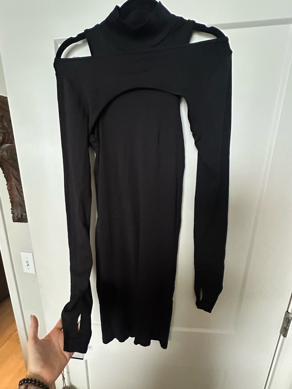 Helmut Lang Black Cold-Shoulder Long-Sleeve Turtleneck